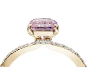 Radiant Cut Hidden Halo Engagement Ring Setting for a Fancy Pink Lab-Grown Diamond | Pavé Band | Yellow Gold