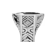 Marquise Vintage Bezel Engagement Ring Setting for a Black Center | Engraved Band | Sterling Silver