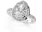 Pear-Shaped Bezel-Rim Halo Engagement Ring Setting | Pave Band | Sterling Silver