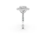 Radiant Cut Lab-Grown Diamond Double Halo Statement Ring Set in Platinum with Pavé Band