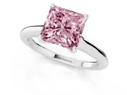 Fancy Pink Princess Cut Diamond Solitaire Ring Set in White gold with Cathedral Band and Prong Setting