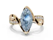 Marquise Bypass Solitaire Engagement Ring Setting for a Fancy Blue Lab-Grown Diamond | Pavé Strands | Yellow Gold