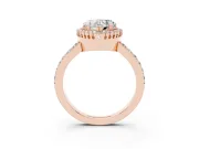 Heart Cut Diamond Halo Engagement Ring Set in Rose gold with Milgrain Detail and Pavé Band