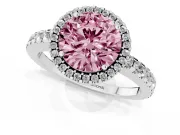 Round Halo Engagement Ring Setting for a Fancy Pink Lab-Grown Diamond | Half Pave Band | Platinum