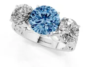 Round Engagement Ring Setting for a Fancy Blue Lab-Grown Diamond | Three Stone | Sterling Silver