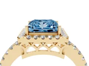 Fancy Blue Princess Cut Diamond Pavé Band Halo Engagement Ring Set in Yellow gold with Prong Setting