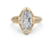 Marquise Cut Diamond Pavé Split Shank Solitaire Ring Set in Yellow gold with Prong Setting