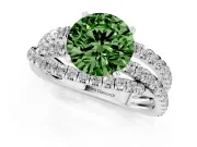 Fancy Green Round Cut Diamond Solitaire Twist Band Ring Set in Silver with Pavé Setting and Prong Head