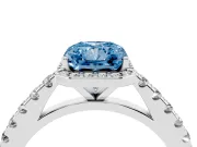 Fancy Blue Radiant Cut Diamond Halo Engagement Ring Set in Platinum with Pavé Band and Prong Setting