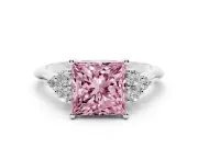 Princess Cut Cluster Accent Engagement Ring Setting for a Fancy Pink Lab-Grown Diamond | Platinum