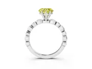 Fancy Yellow Heart Cut Diamond Solitaire Ring Set in Platinum with Bezel-Set Accents on Beaded Band and Prong Setting