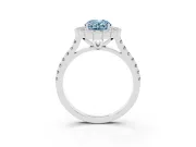 Fancy Blue Oval Cut Diamond Milgrain Floral Halo Engagement Ring Set in Silver with Pavé Band