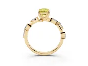 Fancy Yellow Emerald Cut Diamond Solitaire Ring Set in Yellow gold with Twisted Marquise Accent Band