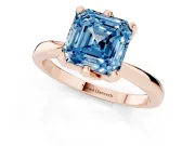 Asscher Cut Tapered Solitaire Engagement Ring Setting for a Fancy Blue Lab-Grown Diamond | Claw Prong Head | Rose Gold