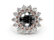 Round Floral Double Halo Engagement Ring Setting for a Black Center | Plain Band | Rose Gold