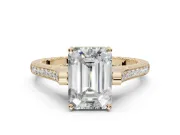 Emerald Cut Vintage Cathedral Engagement Ring Setting | Carved Band | Yellow Gold