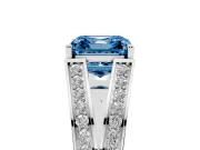 Fancy Blue Asscher Cut Diamond Split Shank Ring Set in Silver with Pavé Band and Prong Setting