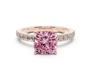 Cushion Cut Pavé Solitaire Engagement Ring Setting for a Fancy Pink Lab-Grown Diamond | Single Row Band | Rose Gold