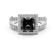 Asscher Cut Halo Engagement Ring Setting for a Black Center | Two-Row Pavé Split Shank | Platinum