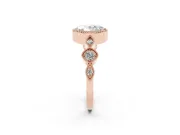 Oval Cut Diamond Vintage-Inspired Milgrain Ring Set in Rose gold with Marquise Stations of Round Accents