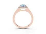 Emerald Cut Pave Halo Engagement Ring Setting for a Fancy Blue Lab-Grown Diamond | Slim Plain Band | Rose Gold