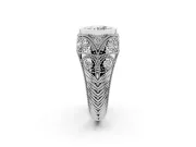 Round Cut Diamond Bezel Ring Set in White gold with Milgrain Accent Band