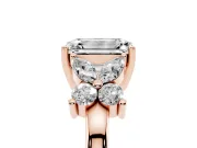 Emerald Cut Diamond Floral Cluster Ring Set in Rose gold with Marquise Petals and Prong Setting