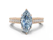 Marquise Vintage Engraved Pavé Engagement Ring Setting for a Fancy Blue Lab-Grown Diamond | Milgrain Edges | Rose Gold
