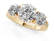 Round Vintage Three Stone Engagement Ring Setting | Milgrain Pavé Band | Yellow Gold