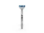 Fancy Blue Emerald Cut Diamond Solitaire Milgrain Engraved Band Set in White gold with Prong Setting