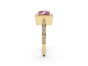 Princess Cut Milgrain Halo Engagement Ring Setting for a Fancy Pink Lab-Grown Diamond | Side Stones | Yellow Gold