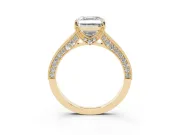 Asscher Cut Vintage Hidden Halo Engagement Ring Setting | Milgrain Pave Band | Yellow Gold