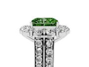 Fancy Green Radiant Cut Diamond Halo Engagement Ring Set in Platinum with Split Shank and Prong Setting