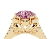Round Floral Halo Engagement Ring Setting for a Fancy Pink Lab-Grown Diamond | Pavé Split Shank | Yellow Gold