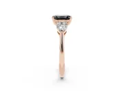 Emerald Cut Three-Stone Engagement Ring Setting for a Black Center | Pear Side Stones | Rose Gold