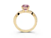 Fancy Pink Princess Cut Diamond Twist Band Solitaire Set in Yellow gold with Pavé Accents and Prong Setting