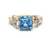Asscher Cut Floral Vine Engagement Ring Setting for a Fancy Blue Lab-Grown Diamond | Yellow Gold