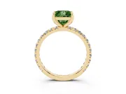 Fancy Green Princess Cut Diamond Pavé Solitaire Ring Set in Yellow gold with Round Band and Prong Setting