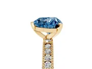 Fancy Blue Heart Cut Diamond Solitaire Ring Set in Yellow gold with Slim Pavé Band and Prong Setting