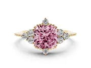 Cushion Cut Cluster Engagement Ring Setting for a Fancy Pink Lab-Grown Diamond | Yellow Gold