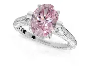 Oval Vintage Cathedral Engagement Ring Setting for a Fancy Pink Lab-Grown Diamond | Carved Band | White Gold