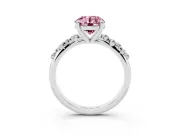 Fancy Pink Round Cut Diamond Solitaire Vine Band Ring Set in Silver with Round Accents and Prong Setting