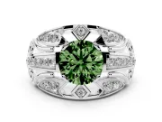 Fancy Green Round Cut Diamond Art Deco Ring Set in Platinum with Pavé Split Shank
