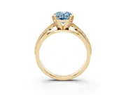 Fancy Blue Oval Cut Diamond Solitaire Ring Set in Yellow gold with Milgrain Double Row Round Pavé Band