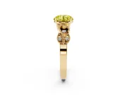 Fancy Yellow Round Cut Diamond Milgrain Leaf Band Solitaire Ring Set in Yellow gold with Accent Stones and Prong Setting
