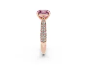 Fancy Pink Asscher Cut Diamond Solitaire Engagement Ring Set in Rose gold with Multi-Row Round Pavé Band and Prong Setting