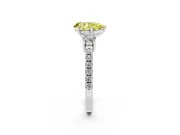 Fancy Yellow Three-Stone Pear Cut Diamond Pavé Band Ring Set in Platinum with Prong Setting