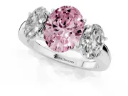 Oval Three Stone Engagement Ring Setting for a Fancy Pink Lab-Grown Diamond | Matching Side Stones | White Gold