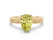 Pear-Shaped Engraved Engagement Ring Setting for a Fancy Yellow Lab-Grown Diamond | Yellow Gold