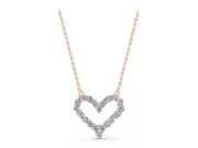 Round Lab-Grown Diamond Open Heart Pendant Necklace | Fixed Between Chains | Rose Gold
